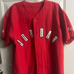 Vintage 1990s NIKE Michael Jordan Spelled Out Red Baseball Jersey Sz. Large